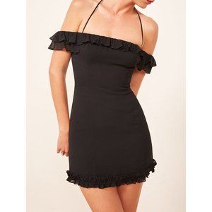 Reformation Veranda Black Mini String Halter Ruffled Dress Size 0